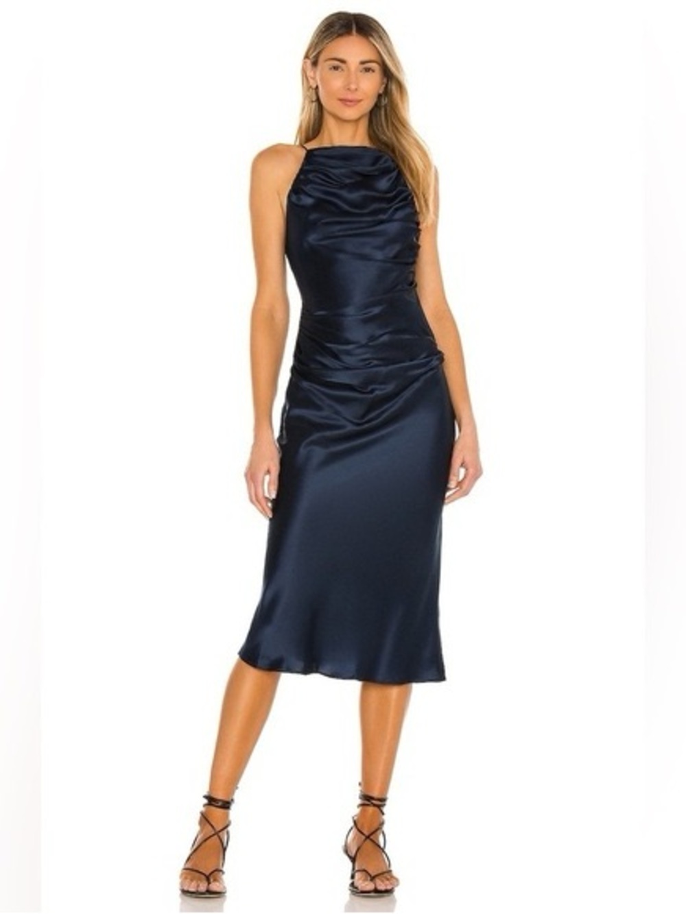Amanda Uprichard Georgina Ruched Halter Midi Dress, Size Small